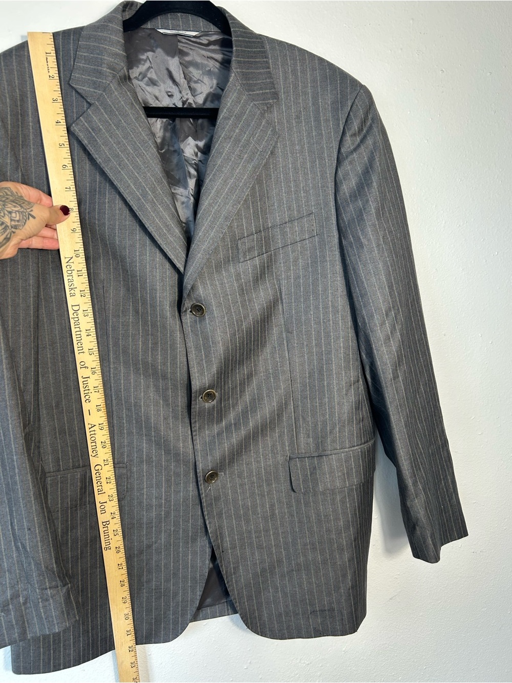 Barneys New York Gray Pinstripe Suit Jacket - Picture 7 of 10